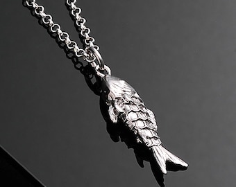 Japanese Koi Fish Necklace Sterling Silver, Asian Luck Pendant, Spiritual Water Jewelry, Minimalist Charm Gift for Him Her