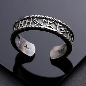 Viking Elder Futhark Runes Ring • Sterling Silver Protection Ring • Adjustable Ring • Nordic Rings • Norse Runes Ring • Norse Mythology Ring
