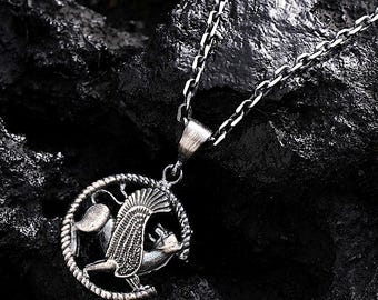 Sterling Silver Griffon Necklace, Mythical Creature Pendant, Medieval Fantasy Jewelry, Guardian Beast Charm, Gothic Gift for Him