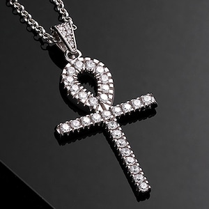 925 Sterling Silver Ankh Necklace, Zircon Stone Pendant Charm, Ancient Egypt Jewelry, Yoga Lovers, Spiritual Journey and Protection Necklace