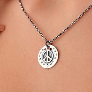 Hippie Peace Zeichen Halskette | Sterling Silber Peace Zeichen Anhänger | Hippie Halskette | Geburtstagsgeschenk | Einzigartiges Reise Schmuck Geschenk