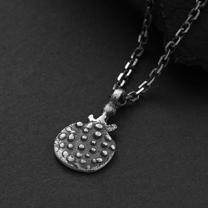 Sterling Silver Pomegranate Necklace | Oxidized Pomegranate Charm | Luck Necklace, Food Charm, Fruit Pendant, Pomegranate Jewelry Gift