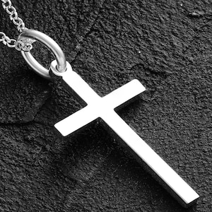 Silver Cross Necklace for Men, Baptism Gift, Religious Pendant, Christian Jewelry, Men Jewelry Cross Pendant, Birthday Gift for Boyfriend