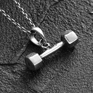 925 Sterling Silver Dumbbell Necklace | Fitness Gym Pendant for Men & Women | Barbell Weightlifting Jewelry | Unique Gift for Workout Lovers