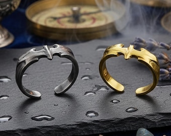 Sterling Silver Gothic Bat Ring Adjustable US 4–10 Dark Witch Vampire Ring Open Band 925 Silver Demon Jewelry Gift