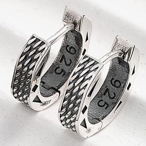 Silver Mens Earrings • Huggie Chunky Hoop Earrings Men • Mens Hoop Earrings • Sterling Silver Modern Hoop Earring • Mens Jewelry Gifts