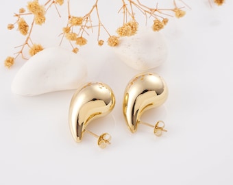 14K Gold Teardrop Stud Earrings Solid Yellow Gold Waterdrop Earrings Chunky Minimalist Gold Studs Bold Statement Earrings Gift for Her
