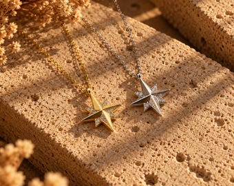 Collana Stella Polare in argento sterling, ciondolo Polaris, gioiello celeste da donna, delicato ciondolo a stella, regalo di laurea significativo per lei