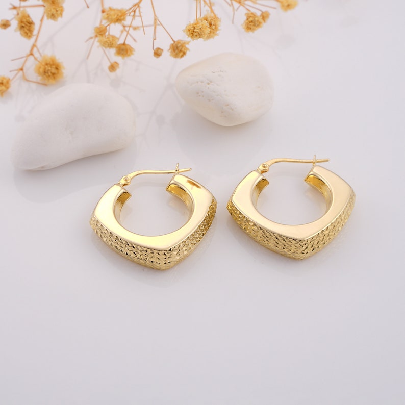 14 Carat Gold Hoop Earrings, 14k Square Hoop Earrings, 14k Solid Gold ...