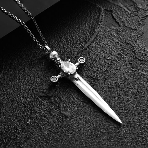 925 Sterling Silver Knight Sword Necklace | Sword Pendant Jewelry