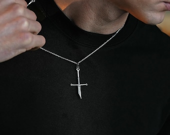 Sterling Silver Broken Sword Cross Necklace - Anduril