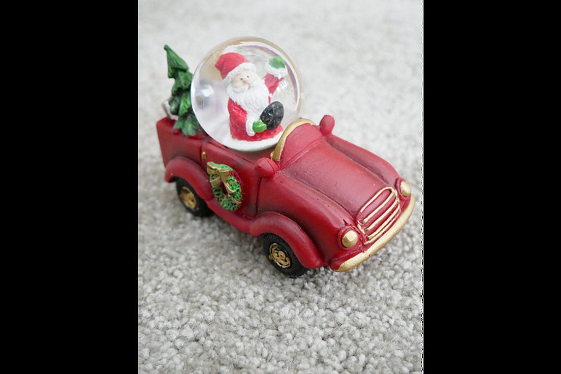 Christmas Snow Globe Santa in a Red Car Etsy