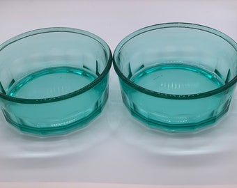 VTG France Glass French Kitchen Glass Arcoroc Emerald Green Glass Bowl, VINTAGE Set Three Serving Bowl,