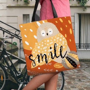 Búho de la suerte – Bolsa de mano Dibujos animados de búho | Lindo bolso | Bolsa para niños | Colección CHICOS AFORTUNADOS | Bolsa de dibujos animados de búho | Dibujos animados de pájaros | Regalo para niños | niños muertos