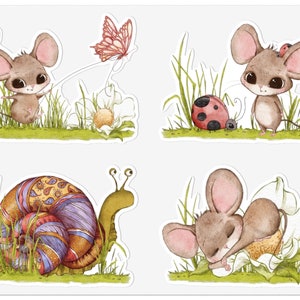 Mouse Tales #1 – Autocollants | Set à 4 Motifs | Décorez avec Little Stories | Belles illustrations de souris | Laissez votre imagination s’envoler