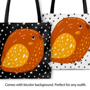 Lucky Birdie Red – Tote Bag bicolore fond | 3 tailles | Mignon Tote | Sac pour enfants | Collection LUCKY GUYS | Birdie Cartoon | Fourre-tout pour enfants