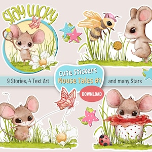Pegatinas divertidas de ratón n.° 1 – Descarga digital | Lindo paquete de pegatinas de animales para niños | Imprimible, Cricut y cortado a mano | Regalo de cumpleaños y Navidad.