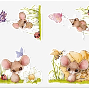 Mouse Tales #2 – Autocollants | Set à 4 Motifs | Décorez avec Little Stories | Belles illustrations de souris | Laissez votre imagination s’envoler