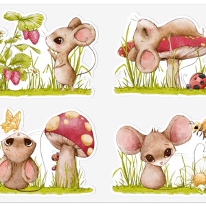 Mouse Tales #4 – Autocollants | Set à 4 Motifs | Décorez avec Little Stories | Belles illustrations de souris | Laissez votre imagination s’envoler