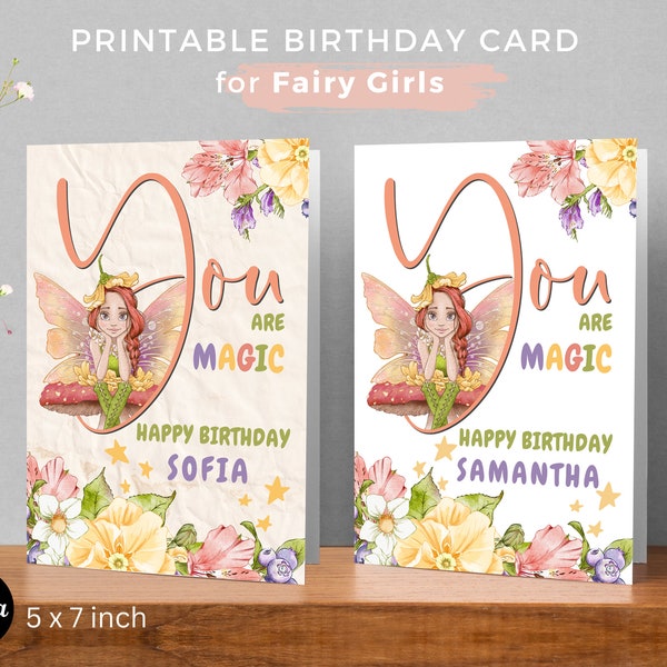 Printable Kids Birthday Card – Fairy Greeting Card, Magic Fairy Girls Birthday Card, Fairy Card, 5x7 Greeting Card, Digital Birthday Card