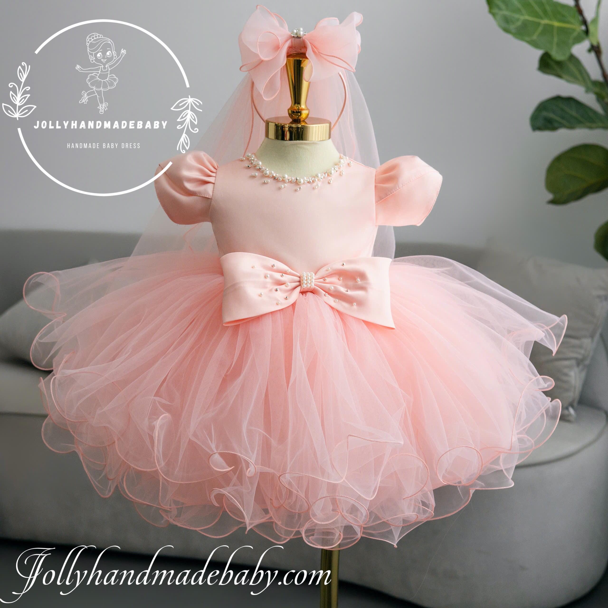 handmade baby birthday dresses Pink Tulle Baby Girl Dress: Handmade Birthday Outfit With Headband