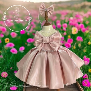 Handmade Mauve Satin Baby Dress: Flower Girl Outfit