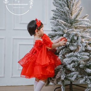 Red Sequin Bow Princess Dress – Sparkle for Special Moments
