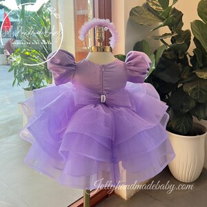 VESTIDO DE BEBÉ LAVANDA / Vestido esponjoso de flores para niñas con lazo / Vestidos para niñas pequeñas / Traje de cumpleaños para niñas / Regalo para recién nacidos / Vestido de cumpleaños imagen 2