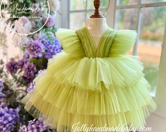 Sage Green Girl Dress - Cute Baby Tutu Shower - 1st Birthday Dress - 3rd Birthday Dress