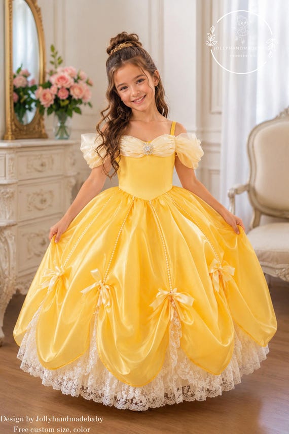 birthday princess dress Yellow for Girl, Inspired Dress, Flower Girl Ball Gown, Toddler Dress, Baby Girl Wedding Dress, Luxury Satin Dress It is recommended to Off Shoulder Slit Gown Mac Duggal Flutter Sleeve Size:40D