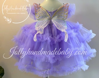 LAVENDER BABY DRESS | Girls Flower Fluffy Dress with Bow | Infant Girl Dresses | Girl Birthday Outfit | New Born Gift | Birthday Wear Dress