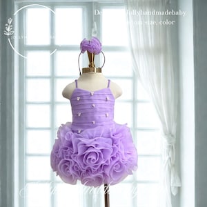 Lavender Tulle Rosette Dress: Handmade Pearl Princess Party Outfit