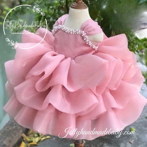 Robe d'été rose poudré pour fille Robe tutu faite main pour fille Vêtements fille personnalisés image 4