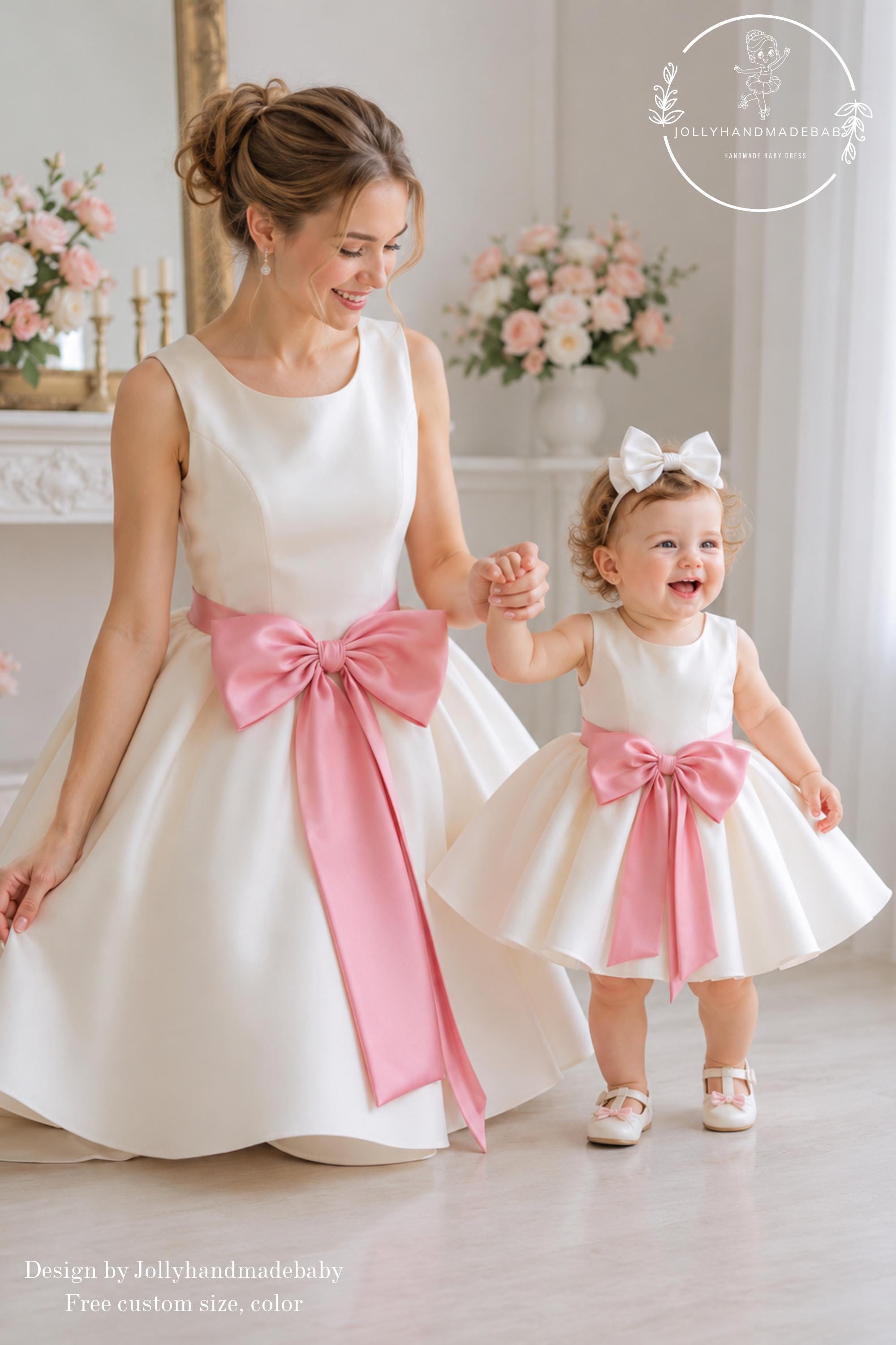 baby formal dresses Black Satin Dress With Pink Bow – Elegant Toddler Party Dress, Handmade Flower Girl Dress, Birthday Outfit for Girl cocktail-wedding