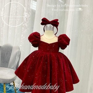 Luxury Velvet Christmas Dress: Elegant Red Tulle Bow Party Dress
