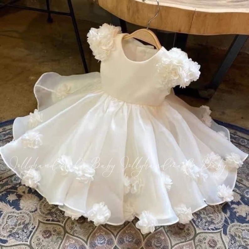 WHITE BABY DRESS Tulle Dress With Pearls Girl Birthday Etsy