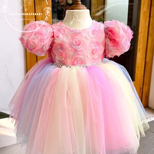 Belle robe rose rose pour fille en tulle - Robe fille personnalisée - Robe d'anniversaire fille
