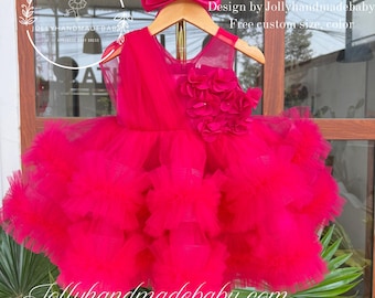 Floral Charm- Neon Dresses Girls -  Pink Birthday Dress - Custom Size And Color You Love