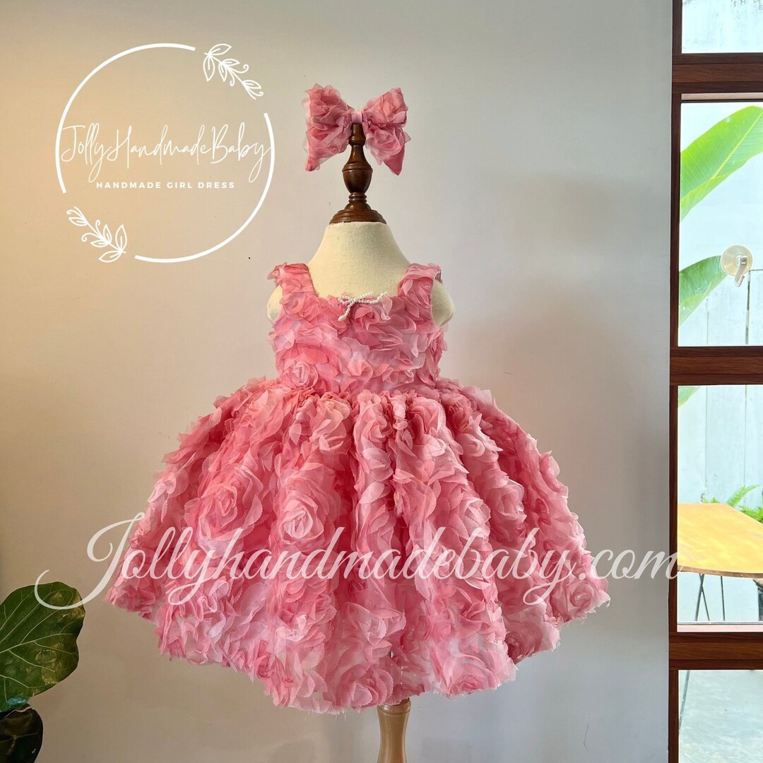 Dusty Rose Flower Baby Dress Pink Fluffy Dress Uniting for Moments of