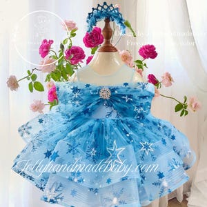 Frozen Princess Tulle Dress: Blue Snowflake Winter Magic
