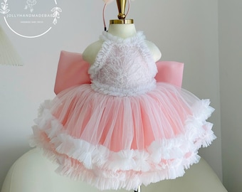 Blush Pink Baby Dress, Luxury Tulle Toddler Dress, First Birthday Outfit Girl, Baby Girl Party Dress, Flower Girl Dress, Princess Baby Dress