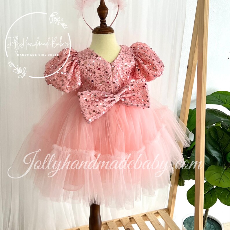 Baby Nieuwjaar Tutu met parels op de nek stoffige roze jurk baby zomerjurk met aangepaste kleuren satijnen trouwjurk afbeelding 6