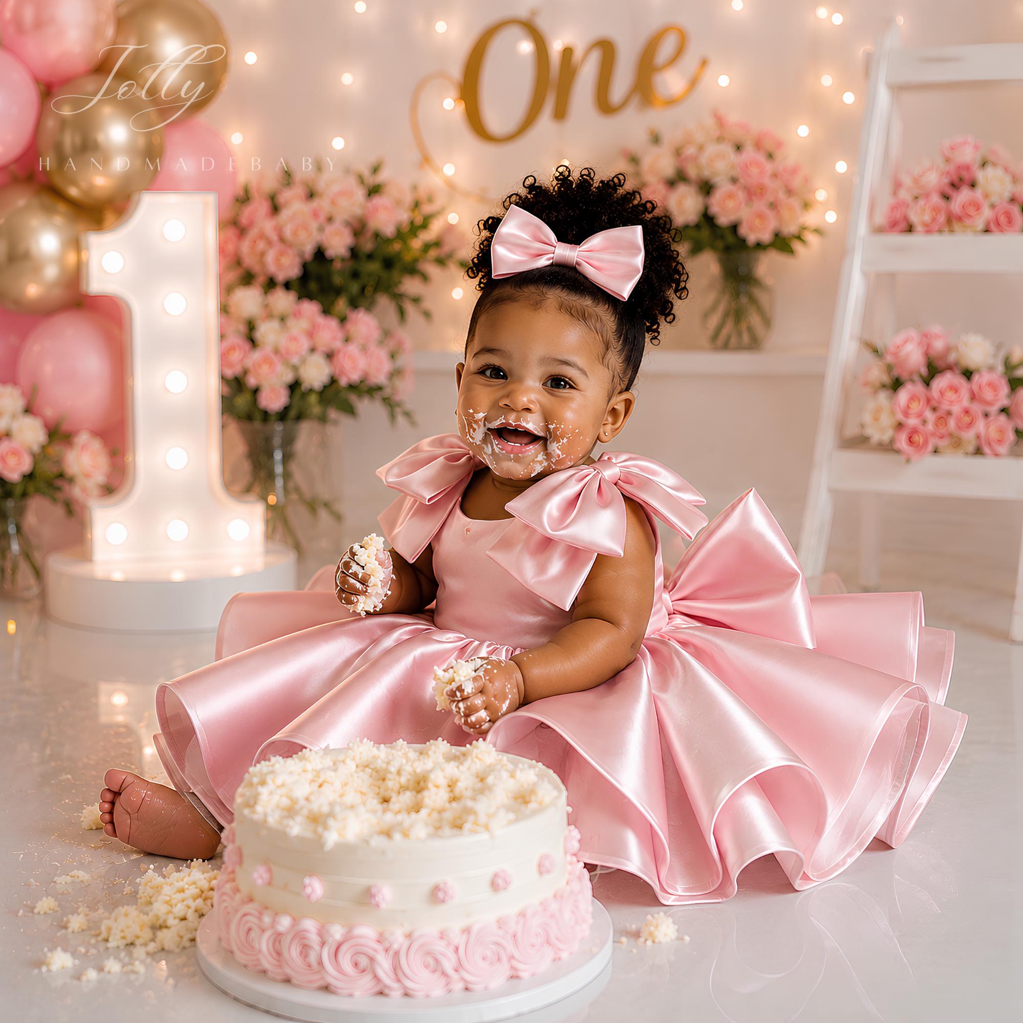 Pink Cake Smash Dress for Baby Girl, 1st Birthday Dress, First Birthday Outfit, Toddler Birthday Dress, Baby Pink Party Dress