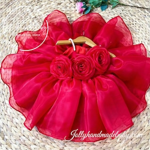 Red Rose Princess Dress – Elegant Handmade Flower Girl Dress - Custom Size And Colors