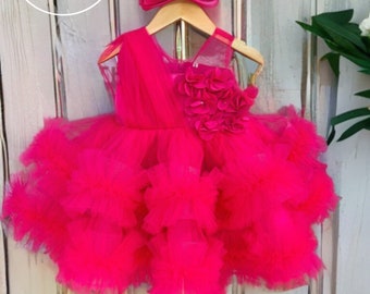 Girl Hot Pink Dress - kids hot pink dress - hot pink tulle dress