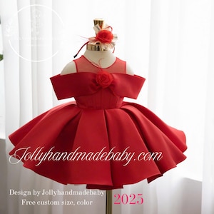 Elegant Red Christmas Baby Girl Dress | Toddler Holiday Party Outfit | Handmade Princess Birthday Dress