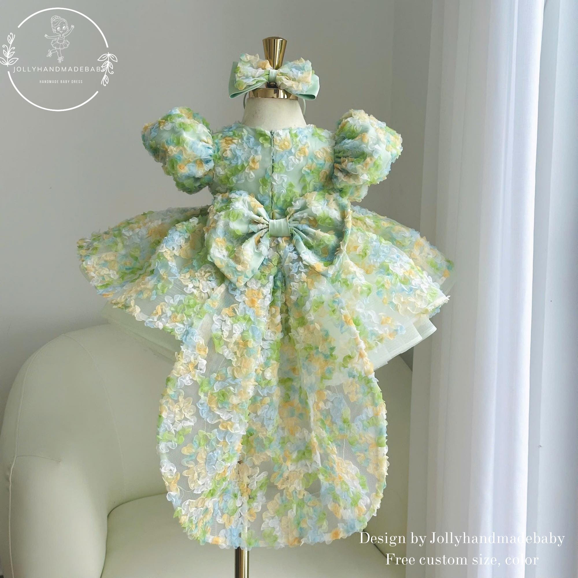 Luxury Pink Floral Baby Girl Dress, Puffy Princess Dress, First Birthday Outfit, Toddler Birthday Dress, Flower Girl Dress, Handmade
