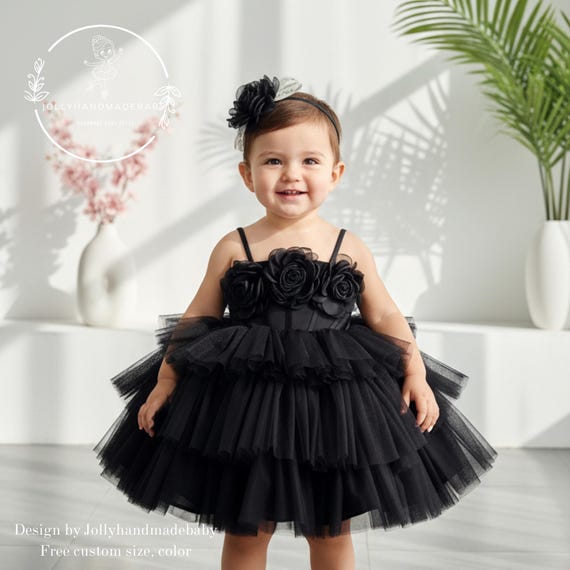 black dress toddler girl Baby Girl Black Shimmery Princess Party Dress