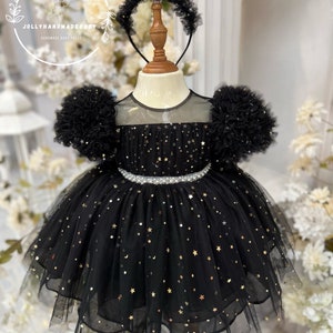 Black Sparkle Tulle Dress: Handmade Flower Girl Outfit with Bow