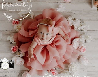 Dusty Rose Summer Girl Dress | Handmade Tutu Girl Dress | Personalized Girl Clothes